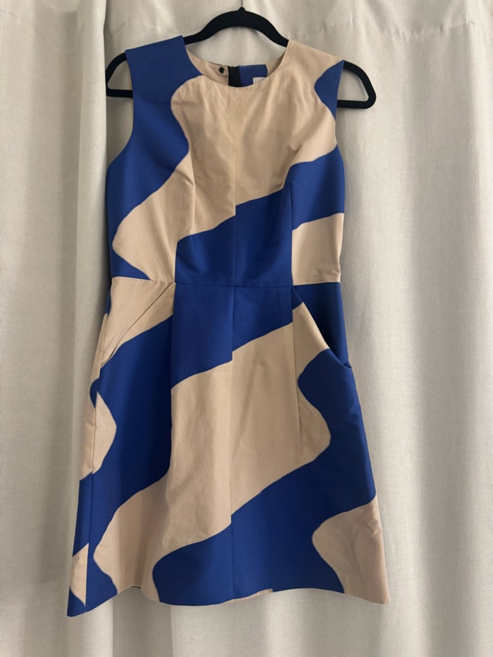 Milly Royal Blue and Beige Abstract Sleeveless Mini Dress